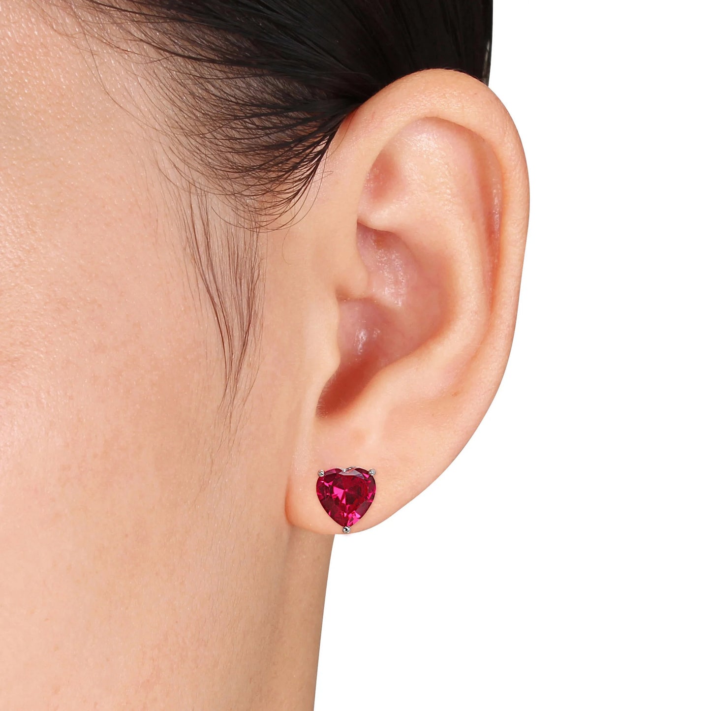 Women'S Created Ruby Sterling Silver Earrings